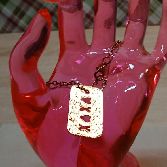 Gold Tone Metal Heart X Pendant with Small Bracelet Gold Tone Chain #14 - Picture 10 of 13